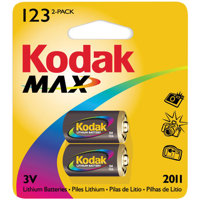 Kodak Max CR-123 Batteries, 3.0 volt Lithium, Pack of Two, K123LA-2