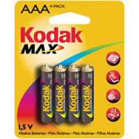 Kodak Max AAA Batteries, 1.5 volt Alkaline, Pack of Four.