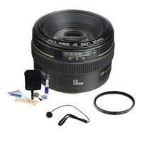 Canon EF 50mm f/1.4 USM Standard AutoFocus Lens Kit, USA with Tiffen 58mm UV Filter, Lens Cap Leash, Professional Lens Cleaning Kit