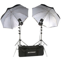 Flashpoint Budget Studio Monolight Flash Basic Kit with 2 160 Watt Second Flashes, 7' Light Stands, 33" White Umbrellas & Softex Carrying Case.