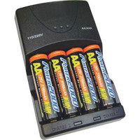 Adorama 4 AA Nickel Metal Hydride (NiMH) 2900 mAH Rechargeable Batteries with 4-Hour AA & AAA Quick Charger, 110/220 volt.