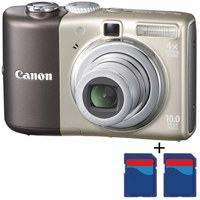 Canon Powershot A1000 IS 10MP Digital Camera, 4x Optical Zoom Lens, 2.5" LCD with Optical Image Stabilizer - BROWN with two FREE Sandisk 1GB Ultra II SD Memory Cards