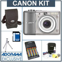 Canon Powershot A1100 IS Digital Camera Kit, Gray with 4 GB SD Memory Card, Camera Bag, Table Top Tripod, 4 AA Nickel Metal Hydride (Ni MH) 2900 mAH Rechargeable Batteries with 4-Hour AA & AAA Quick Charger, 110/220 volt. Professional Lens Cleaning Kit
