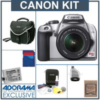 Canon EOS Rebel XS Digital SLR Camera / Lens Kit Silver with EF-S 18-55mm f/3.5-5.6 IS Lens, 4 GB SD Memory Card, Spare LP-E5 Lithium-Ion Rechargeable Battery, Camera case, Mack 3 Year Extended Warranty, USB 2.0 SD Card Reader, Professional Lens Cleaning Kit