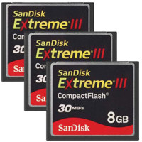 SanDisk 8 GB Extreme III Compact Flash Memory Card - Pack of 3