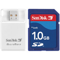 SanDisk 1 GB Secure Digital (SD) Memory Card with MicroMate Reader Bundle.