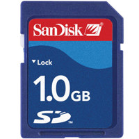 SanDisk 1 GB Secure Digital (SD) Memory Card.