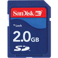 SanDisk 2 GB Secure Digital (SD) Memory Card.