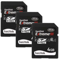 SanDisk 4 GB, Extreme III Secure Digital (SDHC) Memory Card - Pack of 3