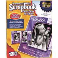 Epson Premier Art Matte, Scrapbook Photo Inkjet Paper, 12 mil, 8.5" x 11", 20 Sheets