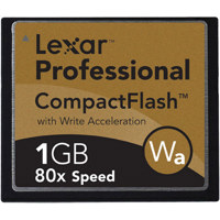 Lexar 1 GB, 80x Professional High Speed Series, Compact Flash Memory Card with Write Acceleration (WA).