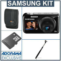 Samsung PL120 DualView Digital Camera Kit - Black - with 4GB Micro SD Memory Card, Camera Case, Extender Monopod