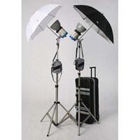 JTL DL-600 Mobilight Travel Kit with 2 Mobilight 301, 300ws AC/DC Powered Monolights, Light Stands, Umbrellas, and Wheeled Carry Case