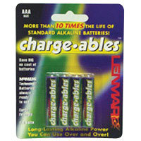 Lenmar AAA Charge-ables Rechargeable Batteries, 1.5 volt Alkaline, 650 mAh, Pack of Four.