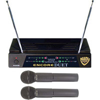 Nady Dual Channel VHS Cardioid Dynamic Handheld Wireless Mic System, with Encore Duet Receiver, 2 WHT Handhelds & WMC-11 Mic Clip