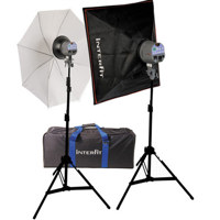 Interfit Photographic EXD200 Digital, Two Monolight Flash Head Kit with Light Stands, Umbrella, Softbox & Case.