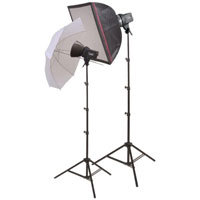 Interfit Photographic EX 150A, Two 150 watt second Monolight Home Studio Flash Kit with Stands, Softbox & Umbrella