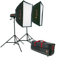 Photoflex StarFlash 1000 Gemini LiteDome Kit with 2 StarFlash 1000ws Monolights, 2 Medium LiteDomes, Connectors, 8'2" LiteStands & Case with Wheels