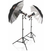 Photoflex StarFlash 150 Gemini Umbrella Kit with Two StarFlash 150 Monolights, Two 45" Silver Umbrellas, Two 6" Reflectors, Two 8' LiteStands