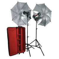 Photoflex StarFlash 150 Gemini Umbrella Kit with 2 StarFlash 150 Monolights, 45" Silver Umbrellas, 6" Reflectors, 6' LiteStands, Case with Wheels