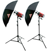 Photoflex StarFlash 300 Gemini Umbrella Kit with Two StarFlash 300ws Monolights, 2 43" Silver Umbrellas, 6" Reflectors & 7'8" LiteStands.