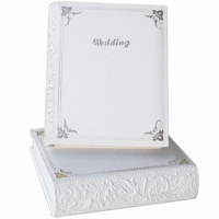 Pioneer WES-246, 4" x 6" Book Style Italian Embossed White Leatherette Wedding Photo Album, Holds 208 Photos