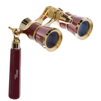 Adorama 3 x 25 Iolanta Opera Glass Binocular with Built-In Extendable Handle, Burgundy with Gold Trim