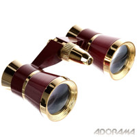 Adorama 3 x 25 Othello Opera Glass Binocular with Red Reading Light, Burgundy with Gold Trim