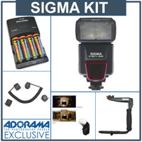 Sigma EF-530 DG Super Shoe Mount Flash for Nikon iTTL, - Basic Outfit - with 4 NiMH Batteries, Charger, Sto-Fen Omni-Bounce, Flashpoint Quick Flip Flash Bracket, Off-Camera iTTL Coiled Flash Cord