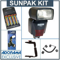 Sunpak PZ42XN Digital Flash for Nikon I-TTL, Black - Deluxe Outfit - with 4 NiMH Batteries, Charger, Flash Diffuser, Flashpoint Quick Flip Flash Bracket, Off-Camera iTTL Coiled Flash Cord