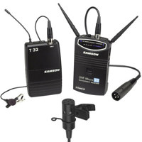 Samson UHF Micro 32 Channel Camera Mountable Lavalier Wireless System with T32 BeltPack & Audio Technica MT350 Omni Directional Mic