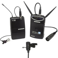 Samson UHF Micro 32 Channel Camera Mountable Lavalier Wireless System with T32 BeltPack & Samson QL1 Uni Directional Mic