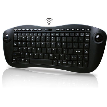Adesso WKB-3000U Wireless RF Mini Trackball Keyboard with Built-in Laser Sensor Trackball, USB 2.0