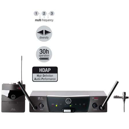 AKG Acoustics WMS40 FLEXX/40B PRESENTER Diversity System, with Bodypack Transmitter &amp; CK-55 Cardiod Lavalier, Frequency 40/B (TV Channel 58) image