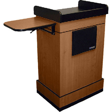 AmpliVox SW3230 Wireless Multimedia Computer Lectern with Wireless Sound and Headset Microphone, Medium Oak