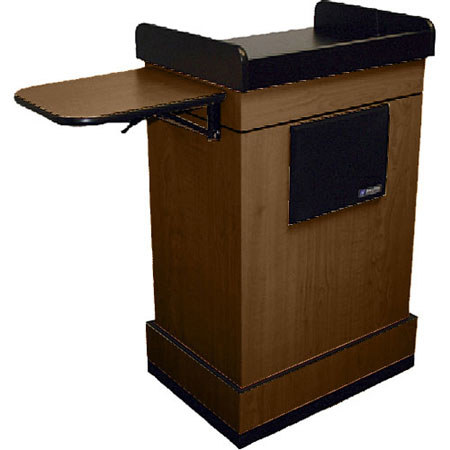 AmpliVox SW3230 Wireless Multimedia Computer Lectern with Wireless Sound and Headset Microphone, Walnut
