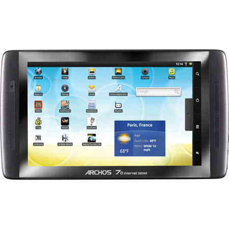 Archos 70 Internet Tablet, 8GB Flash Memory, 7" Capacitive Multitouch Screen, ARM Cortex A8 1 GHz, Flash 10 Support, WiFi, Bluetooth, Android 2.2
