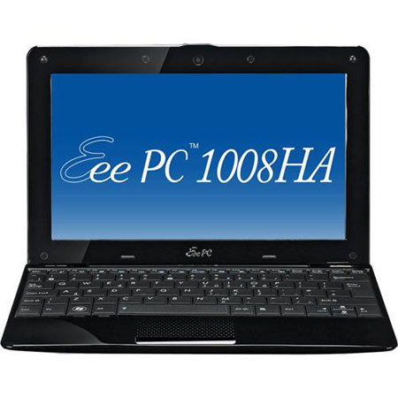 Asus Eee PC 1008HA Netbook with 160 GB HDD Storage, Genuine Windows XP Home Operating System, 10" Screen - Pearl Black image
