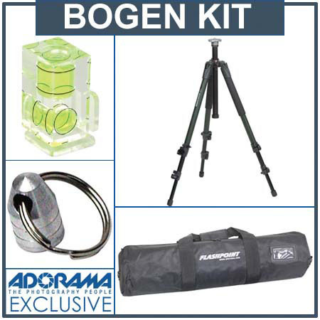 Manfrotto 055XV Lightweight Green Aluminum Tripod Kit, with Adorama Deluxe Tripod Case, Double Bubble Level, Tripod Hanger
