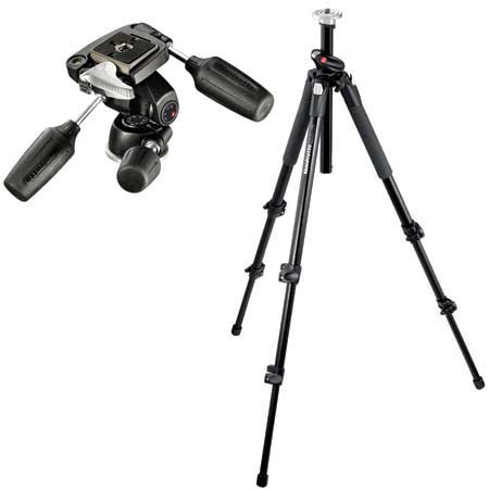 Bogen - Manfrotto 190XPROB 3 Section Black Aluminum Pro Tripod Legs with 804RC2 3-Way Pan/Tilt Head, Max Load: 8.8 lb., Max Height 62" image