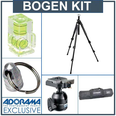 Manfrotto (Distributed by Bogen) 190XPROB 3 Section Black Aluminum Pro Tripod Kit, with Manfrotto 486RC2 Head, Adorama Deluxe Tripod Case, Double Bubble Level, Tripod Hanger image