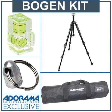 Bogen - Manfrotto 190XWNB 3 Section Black Aluminum Wilderness Tripod Legs Kit, with Adorama Deluxe Tripod Case, Double Bubble Level, Tripod Hanger image