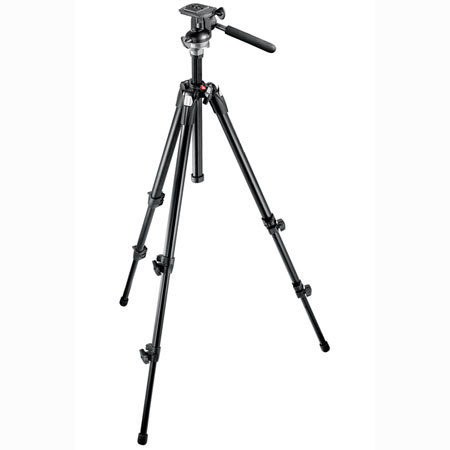 Bogen - Manfrotto 390RC2 Pan &amp; Tilt Head with 190XDB 3 Section Black Aluminum Tripod Legs, Supports 11 lbs, Max Height 57" image