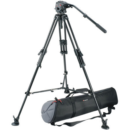 Bogen - Manfrotto 351MVB2-Kit, Aluminum Video Tripod with 75mm Half Bowl, 503 Pro Video Fluid Head, Mid-Level Spreader, Rubber Shoes &amp; Padded Case, Max Load Capacity: Legs: 28.6 Lbs/Head: 13.5 lbs) image