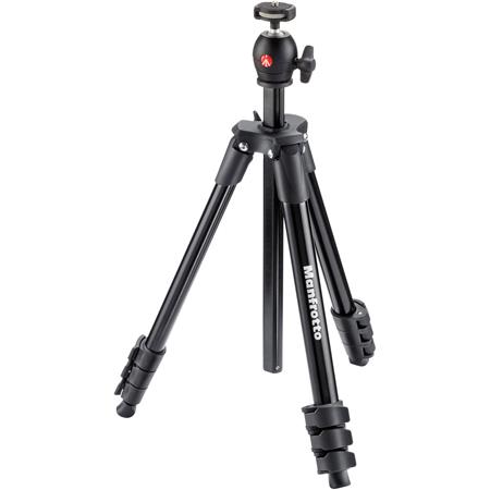 Manfrotto 4-Section Compact Light Aluminum Tripod with Built-in Ballhead, 3.31lbs Capacity, 51.57" Max. & 15.35" Min. Height, Black