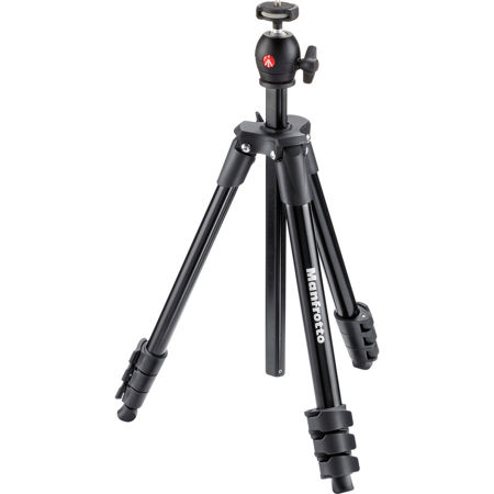 Manfrotto 4-Section Compact Light Aluminum Tripod with Built-in Ballhead, 3.31lbs Capacity, 51.57" Max. & 15.35" Min. Height, Black