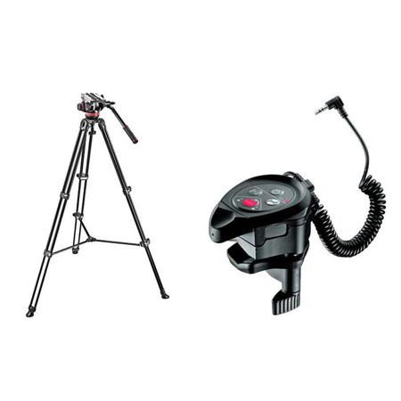 Manfrotto MVH502A Fluid Head and MVT502AM Tripod System with Carrying Bag, 8.8 lbs Capacity - Bundle - with RC Clamp LANC Remote Control for Canon/Sony Cameras, Black