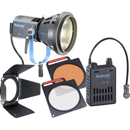 Bron Kobold DW 200 Open Face DC Kit, with 200 watt HMI Head, Ballast, Lamp, Open Face Reflector & Filters (Case not Included)