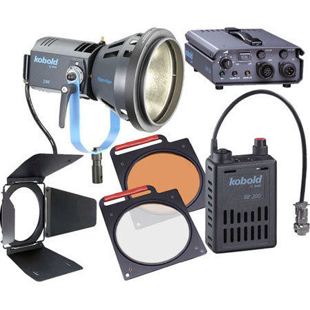 Bron Kobold DW 200 Open Face AC / DC Kit, with 200 watt HMI Head, 2 Ballasts, Lamp, Open Face Reflector & Filters.(Case not Included)