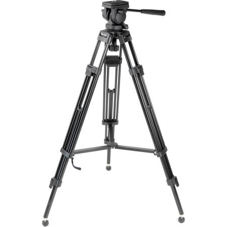 Bescor TH-770 Aluminum 2-Stage Tripod with 65 mm Ball Base Fluid Head, Mid-Level Spreader &amp; Case, Supports 15 lbs image